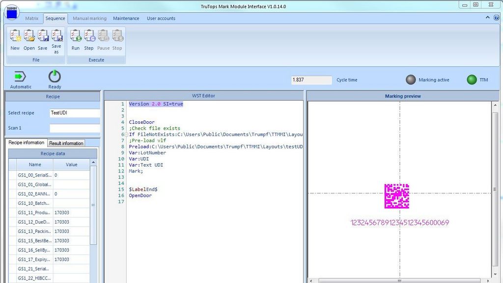Modul Interface del software TruTops Mark