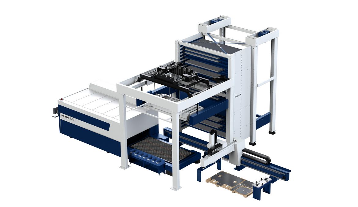 TruLaser 3030 fiber avec SortMaster, TruStore 3030 et LiftMaster Store