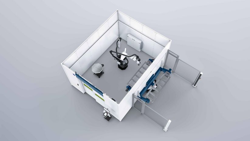 TruLaser Weld 5000 com dispositivo de mudança rotativo