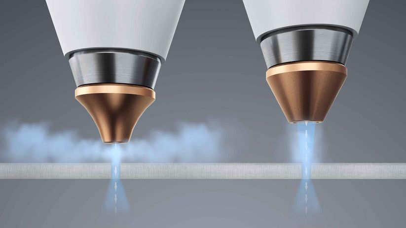 X-blast nozzle compared to the normal nozzle