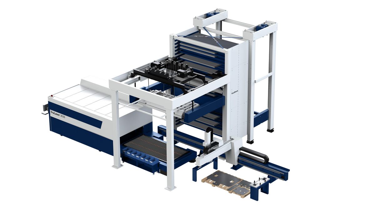 TruLaser 3030 fiber avec SortMaster, TruStore 3030, LiftMaster Store